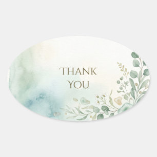 Teal Gold Eucalyptus Watercolour Thank You Oval Sticker