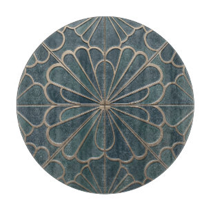 Teal Gold Fan Pattern Art Deco Geometric Cutting Board