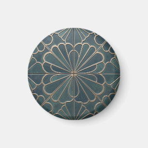 Teal Gold Fan Pattern Art Deco Geometric Magnet