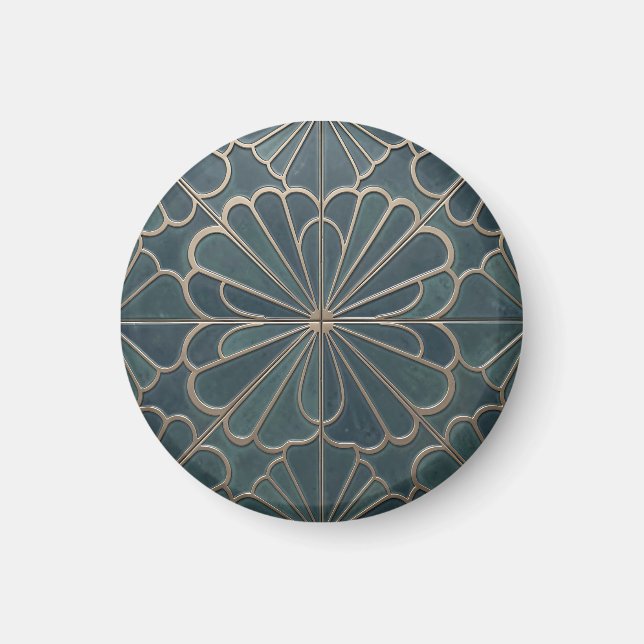 Teal Gold Fan Pattern Art Deco Geometric Magnet (Front)