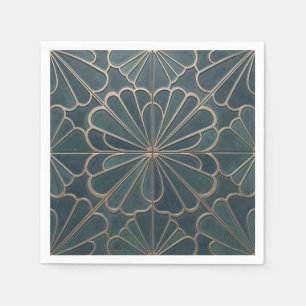 Teal Gold Fan Pattern Art Deco Geometric Napkin