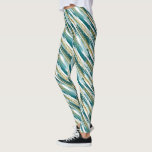 Teal Gold Faux Glitter Modern Abstract Leggings<br><div class="desc">These leggings will be noticed! The abstract pattern consists of dark teal,  lighter teal,  and faux glitter gold paint stripes on a white background,  and placed diagonally across the surface. Versatile,  fun,  and attractive! *Pattern by ThingsbyLary.</div>