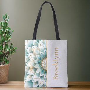 Teal Gold Floral Mandala Personalised  Tote Bag