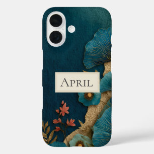 Teal & Gold Floral on Dark Teal iPhone 16 Case