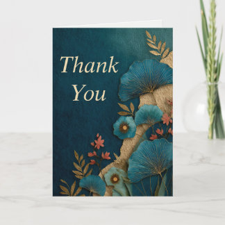 Teal & Gold Floral on Dark Teal Thank You Card 
