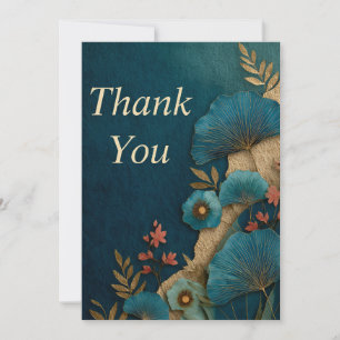 Teal & Gold Floral on Dark Teal Thank You Card
