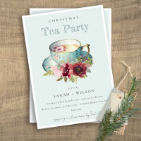 Teal Gold Floral Teacup Christmas Tea Party