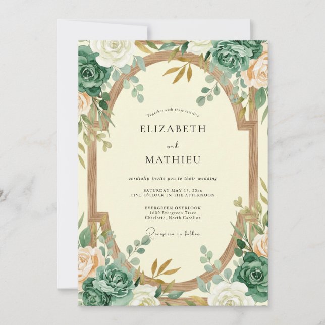 Teal Gold Foliage Eucalyptus Wedding Invitation (Front)