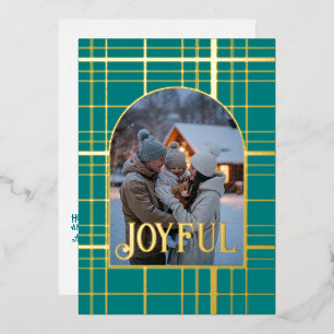 Teal & Gold Gingham Christmas Holiday Photo