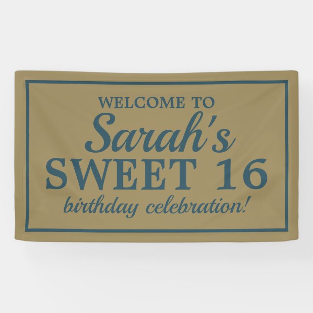 Teal Gold Girl's Sweet 16 Birthday Banner (Horizontal)