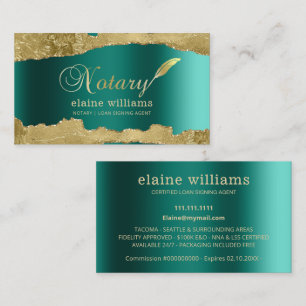 Teal Gold Glam Notary Loan Signing Agent  Business Card