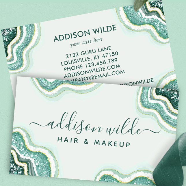 Teal Gold Glitter Agate Geode Business Card (Creator Uploaded)