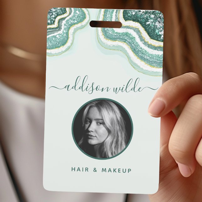 Teal Gold Glitter Agate Geode Luxe ID Badge (Creator Uploaded)