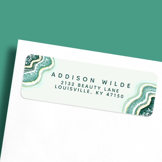 Teal Gold Glitter Agate Geode Return Address (Creator Uploaded)