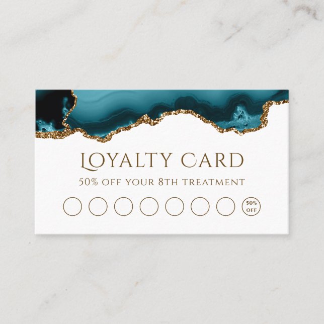 teal gold glitter agate loyalty card (Front)