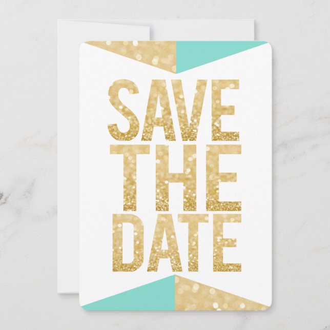 Teal Gold Glitter Aztec Save the Date Typography Invitation (Front)