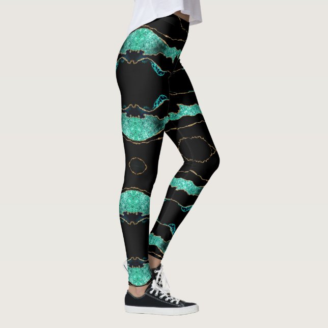 Teal Gold Glitter Black Leggings (Right)