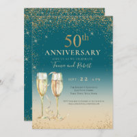 Teal Gold Glitter Champagne 50th Anniversary