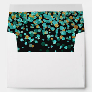 Teal Gold Glitter Confetti Black Return Address Envelope