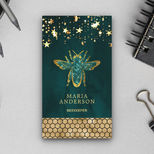 Teal Gold Glitter Honey Bee Beekeeper Business Card