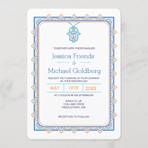 Teal gold hamsa geometric wedding invitation