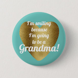 Teal Gold Heart Going to Be Grandma Announcement 6 Cm Round Badge