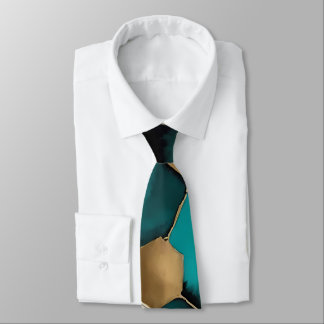 Teal & Gold Honeycomb Grunge Watercolor Tie