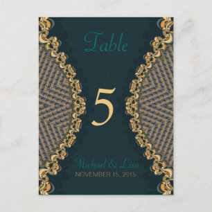 Teal+Gold Lace Guest Table Number & Menu Postcard