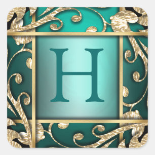 Teal Gold Lattice Monogram Envelope Seal