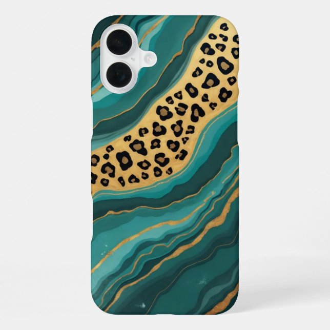 Teal & Gold Leopard Agate iPhone Case (Back)