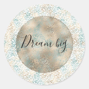 Teal Gold Leopard Print Classic Round Sticker