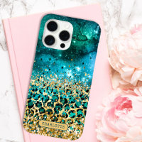 Teal Gold Leopard Print  Galaxy Personalised Name