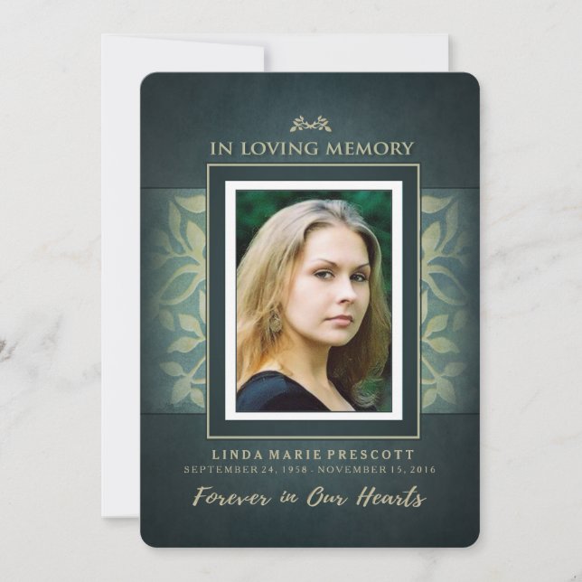 Teal & Gold Loving Memorial Service Invitation (Front)
