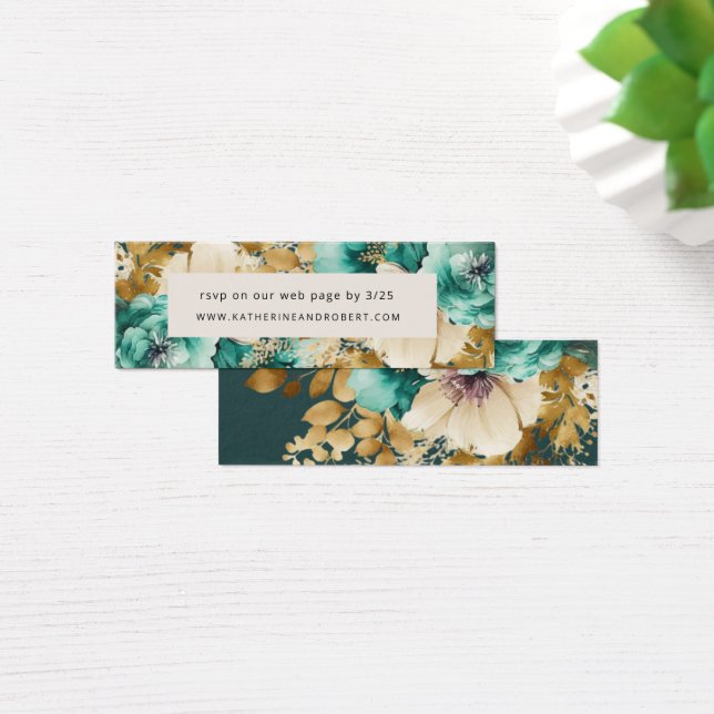 Teal Gold Luxe Floral Wedding Insert Card (Desk)