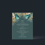 Teal Gold Luxe Floral Wedding Menu Card<br><div class="desc">Our ''Teal Gold Luxurious Floral'' collection features rich watercolor backgrounds in emerald and sapphire with roses in same colours and gold foliage. Decorative letters are a part of a custom script but can be incorporated in a monogram design upon your request. This collection spreads across wedding, office and personal items....</div>