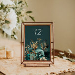 Teal Gold Luxe Floral Wedding Table Card<br><div class="desc">Our ''Teal Gold Luxurious Floral'' collection features rich watercolor backgrounds in emerald and sapphire with roses in same colours and gold foliage. Decorative letters are a part of a custom script but can be incorporated in a monogram design upon your request. This collection spreads across wedding, office and personal items....</div>