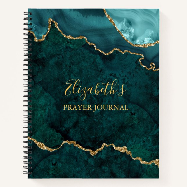 Teal Gold Marble Agate Geode Prayer Journal (Front)