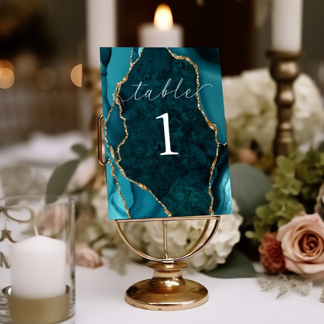 Teal & Gold Marble Agate Table Card (Creator Uploaded)