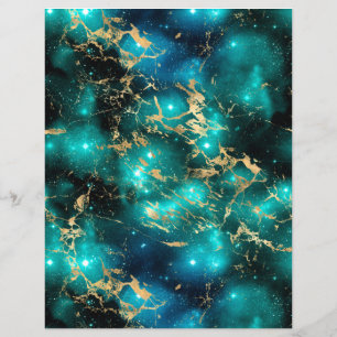Teal & Gold Marble Galaxy Scrapbook Paper Sheet