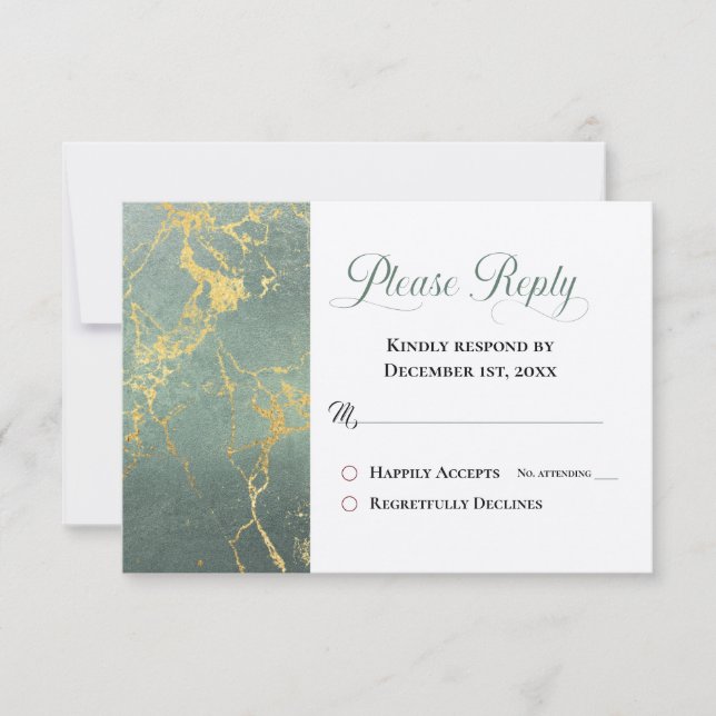 Teal & Gold Marble RSVP Please Reply Wedding (Front)