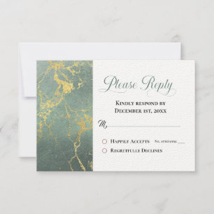 Teal & Gold Marble RSVP Please Reply Wedding