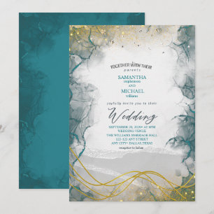 Teal Gold Marble Wedding Invitation