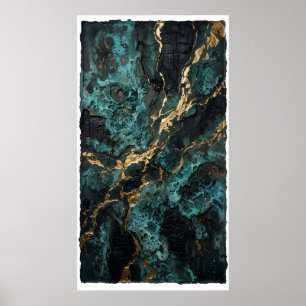 Teal Gold Mineral Vein Poster