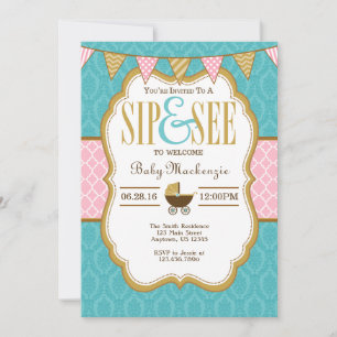 Teal Gold Mint Green Sip And See Invitation