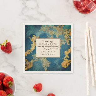 Teal Gold Modern Art Wedding Bible Verse  Napkin