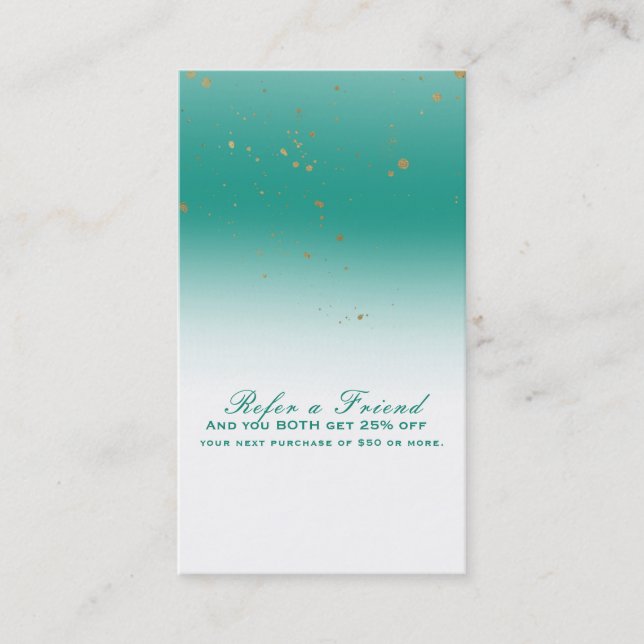 Teal & Gold Modern Glam Chic Refer a Friend Referral Card (Front)