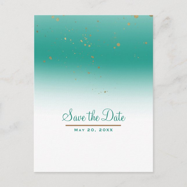 Teal & Gold Modern Glam Chic Wedding Save the Date Announcement Postcard (Front)