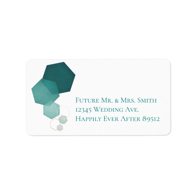 Teal & Gold Modern Hexagon Address Label (Front)