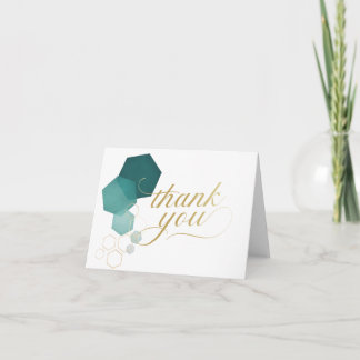 Teal & Gold Modern Hexagon Thank you Card