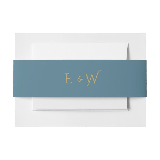 Teal Gold Monogram Initials Invitation Accessory Belly Band (Front Example)